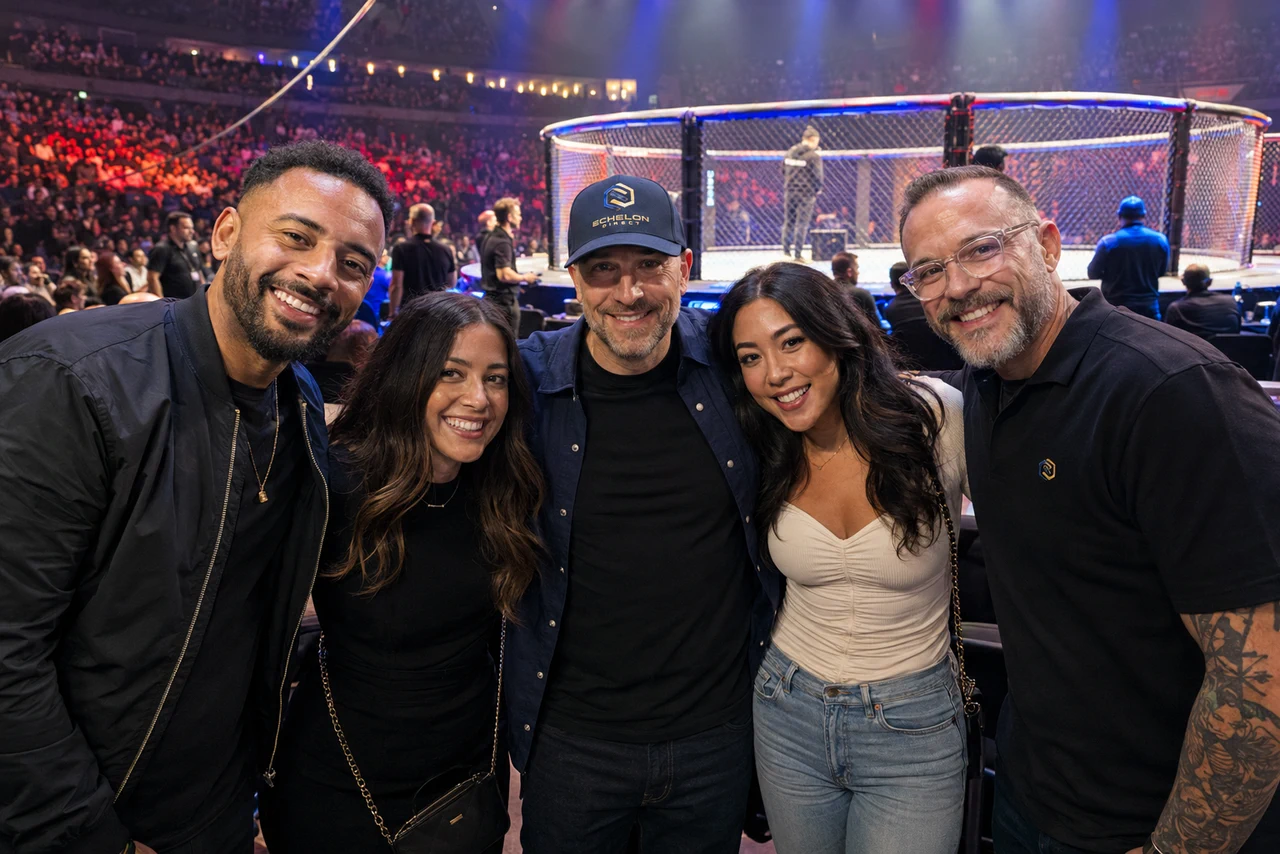 Culture concept showing colleagues enjoying a fight-night experience together