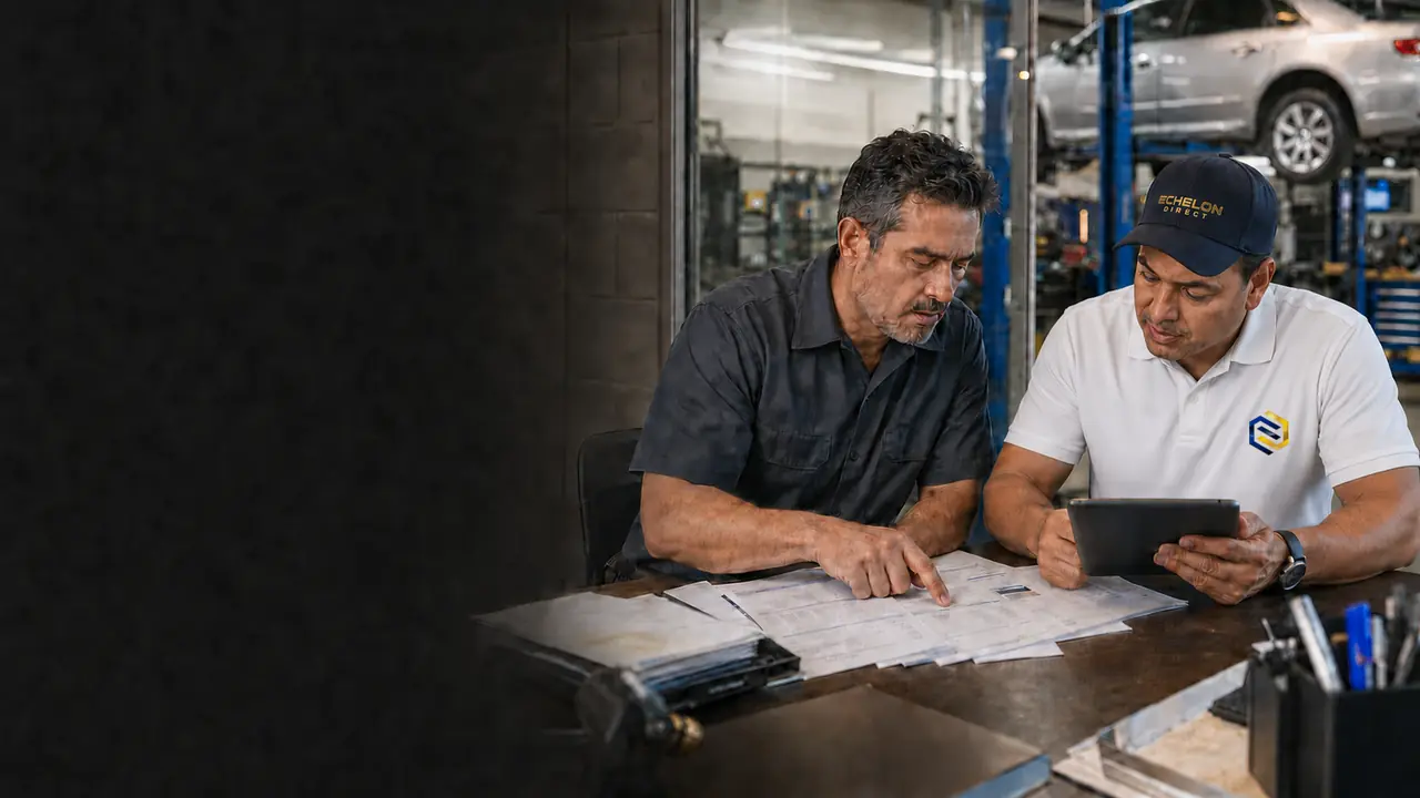A business review inside an active auto-service shop